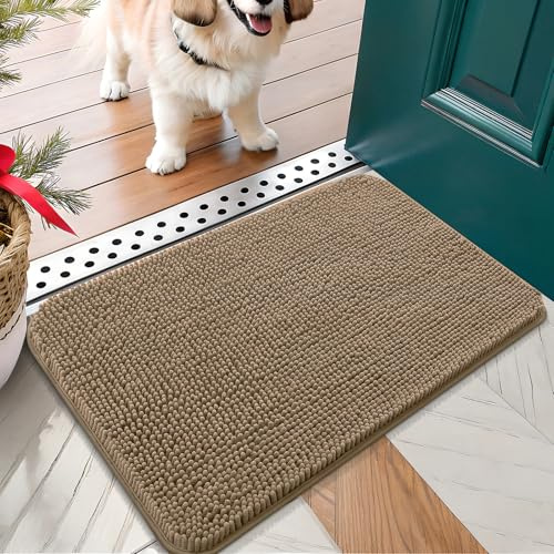 OLANLY Dog Door Mat for Muddy Paws 30x17, Super Absorbent Chenille Mud Mat