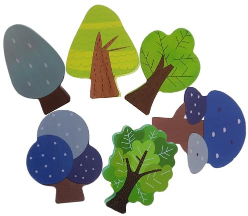 VICASKY 6stücke Teiliges Set Mini-Baum-Spielzeug Aus Holz Für Eisenbahnstrecken Detailreiche Farbenfrohe Bäume Zur Verschönerung Von Modelleisenbahnen Und Kreativen Spielwelten