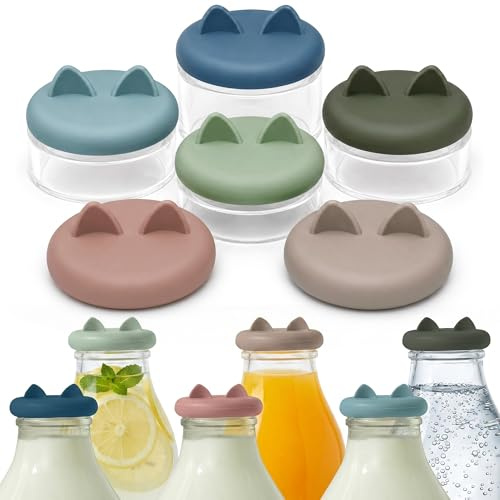 Wingcases-Milk Bottle Tops [One Pint，NOT 1L] Reusable Silicone Mixed 6 Pack without Bottle, Designed Only for The UK One Pint Milk Glass Bottle, Dishwasher, 100% Leakproof