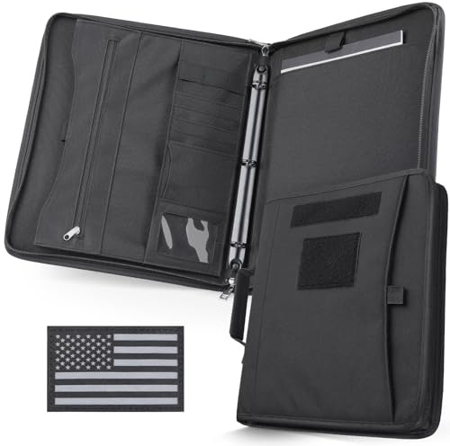 Livans Portfolio Padfolio Binder Detachable 3-Ring Planner, Zip Tactical Notebook Cover with A4 Letter Paper, Multi-Pocket Carry Bag for Gift, Out-Work, Travels, Office & School