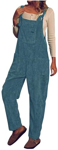 Womens Dungarees Plain Corduroy Jumpsuit Loose Casual Baggy Sleeveless Overall Long Jumpsuit Playsuit Wide Leg Palazzo Trousers Pants Romper Overalls for Spring, Summer and Autumn