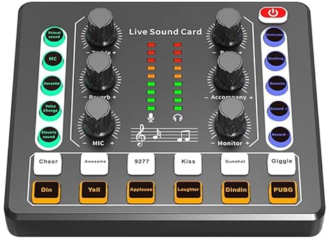 DJ Audio Mixer Interface with DJ Mixer Live Sound Card Effects and Voice Changer,Prefect for Live Streaming/Podcasting/Gaming