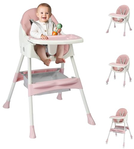 Ktaxon Foldable Baby High Chair, 3-in-1 Portable Toddler Highchair, Pink