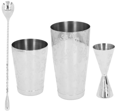 Hztyyier Boston Cocktail Shaker Set, 304 Rostfritt Stål Vintage Print Cocktail Tool Set med Sil för Hembartending och Fester (A)