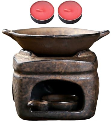 Fizepgo Ceramic Aromatherapy Stove | With 2 Candles Safe Decorative Ceramic Diffuser - Candle Wax Incense Burner Kit | for Oil Aromatherapy Yoga Room Home Desk Bedroom Meditation Relaxation