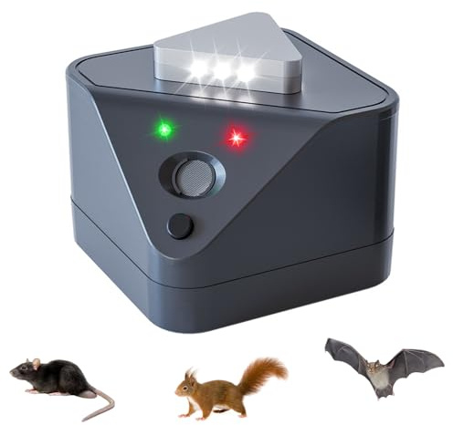 Ultrasónico para Ratas, Ahuyentador de Ratas 360° Ahuyentador de Topos con Luz LED Repelente Ultrasónico de Plagas,Amplia Gama de Frecuencias,para Casa, Sótano, Granero