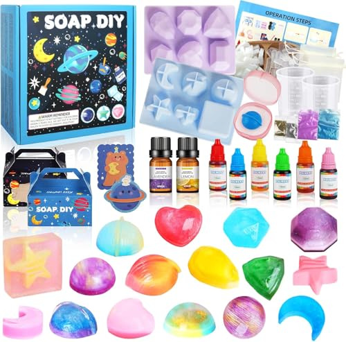 TOSUTO Fabrica de Jabones para Niños,Juego Hacer Jabones,Kit de Inicio para Hacer Jabón Creativo DIY con jabón base y moldes de silicona - Para adultos y niños,regalos de cumpleaños y Navidad
