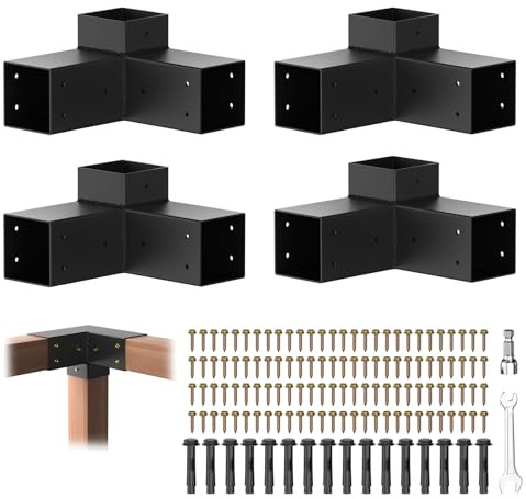 Pergola Brackets, 3-Way Pergola Kit for 4x 4 (Inner 3.5 X 3.5) 4Pcs | Heavy Duty, Durable & Weather-Resistant Construction, Right Angle Corner Bracket with Black Powder Coated