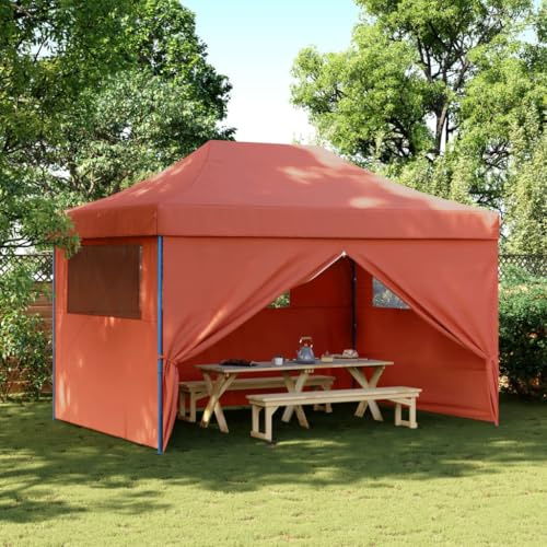 Kaloriko Tente de Reception Pliante Retractable, Barnum Terre Cuite avec 4 parois laterales, Toit en Tissu Oxford PVC Impermeable, Structure Acier, 410 x 279 x 315 cm, pour Jardin, terrasse, Mariages