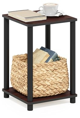 Furinno TURN-N-TUBE Side Table, 2-Tier End Table with Open Shelf, Toolless Night Stand, Bedside Table, for Living Room, Bedroom, Dark Cherry