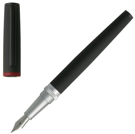 HUGO BOSS: Gear Fountain Pen in Black/Silver. Available in foutain Pen, Roller Pen and Ballpoint