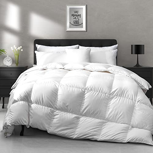 APSMILE Luxury All Season Down Feather Fibers Comforter Full/Queen Size Duvet Insert - 100% Organic Cotton, High Fill Power Medium Warmth, (Ivory White, 90X90)