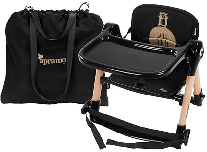 APRAMO FLIPPA Elevador de Siento de Silla Portátil Trona Alzador Plegable de Silla para Bebé Comer Alimentar con Bandeja Extraíble (Oro Mágico) negro