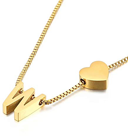 Qings Collar con colgante de amor chapado en oro letra W Alfabeto de moda de corazón exquisito A-Z como regalo de cumpleaños para mujeres y niñas