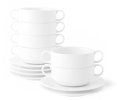 Holst Porzellan High Alumina Porzellan 2-tlg. 6er Set Suppentassen 0,30 l Mondial mit Untertasse AU 417