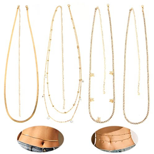 Bauchkette Gold, RosyFate Taillenkette Damen, Körperketten Silber, Kettengürtel, Hüftkette, Bikini Bauchkette für Frauen und Mädchen (A1)