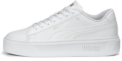 PUMA Women's Fashion Shoes SMASH PLATFORM V3 Trainers & Sneakers, PUMA WHITE-PUMA SILVER, 36