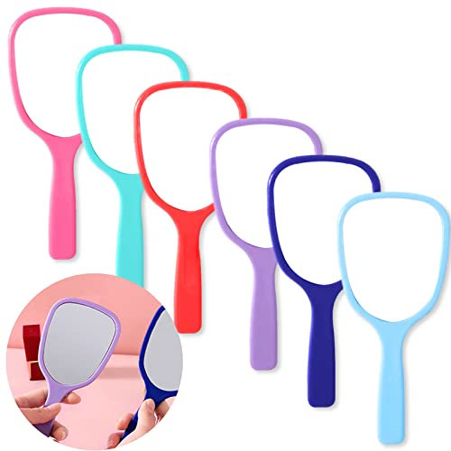PMELCXD Hand Mirror with Handle, 6 Pieces Handheld Handheld Mirror Make Up Travel Mirror Handheld Cosmetic Mirror Portable Cosmetic Mirror Tool for Travel, Camping, Home, 7 Inch Long, 6 Colours