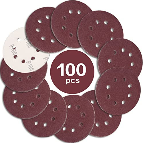 STEBRUAM 100 Stück Schleifpapier 125mm Klett 180 körnung,Profi 125 Schleifscheiben Rund 8 Loch für Exzenterschleifer