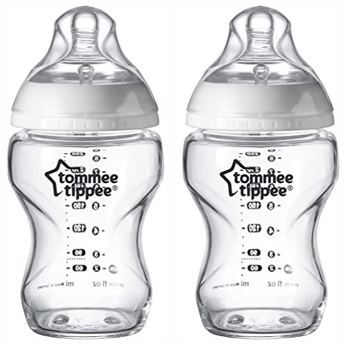 2 x Tommee Tippee 250ml Closer to Nature, BPA-Free, Anti-Colic Glass Baby Bottle with Breast Like Silicone Teat for Child, Newborn & Toddler for Drinking Juice, Milk & Water - 0+ Months