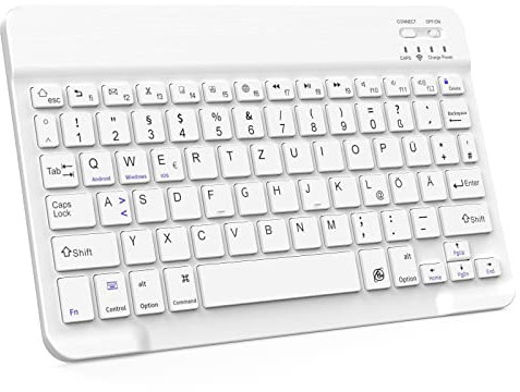 ZOYU Bluetooth Tastatur mit QWERTZ Layout für iPad Air, Pro, 10,2, 9,7, Mini, Tablets, PC, Windows, Smartphone, Android, MacOS, Leichte und Dünne Kabellose Deutsche Tastatur, Weiß