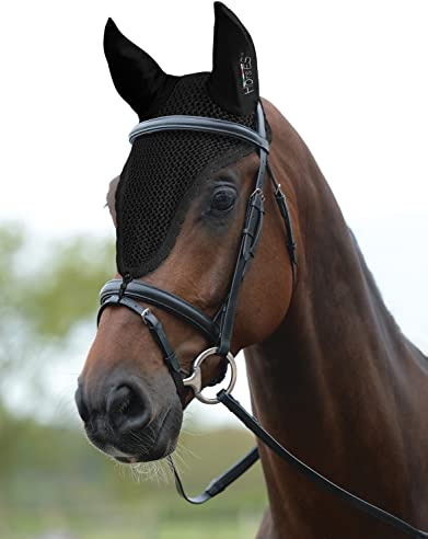 Horses Bonnet long cheval boucle noir COB, respirant, tissu doux et élastique, protège le cheval de la chaleur, du bruit, des insectes