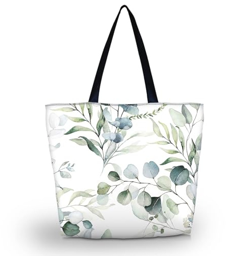 AOKSUNOVA borsa shopping pieghevole con zip borsa in tessuto shopping bag tote bag da donna eucalipto