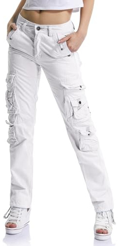Aeslech Pantalon de travail cargo décontracté en coton pour femme - Taille haute - Pour voyage, randonnée, Y2K - Avec plusieurs poches