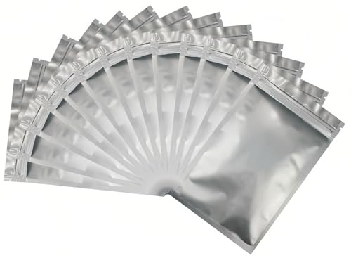 Rimiko 100 Piezas Bolsa Zip Aluminio Plano para Alimentos, Bolsa Resellable y Termosellable, Bolsa de Mylar Herméticas Autocierre para Conservar de Granos Café, Dulces (Plateado, 10x14 cm)