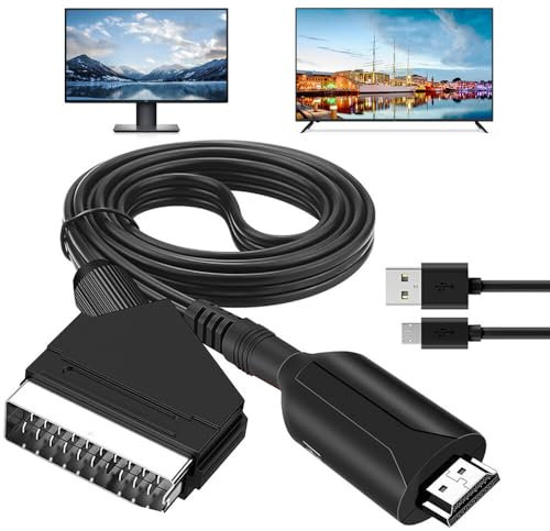 WDKXCN Scart zu HDMI Kabel, Scart auf HDMI Adapter, Scart-zu-HDMI-Konverter, Video Audio Scart auf HDMI 1080P/720P für HDTV STB VHS VCR PS3 Sky DVD Blu Ray