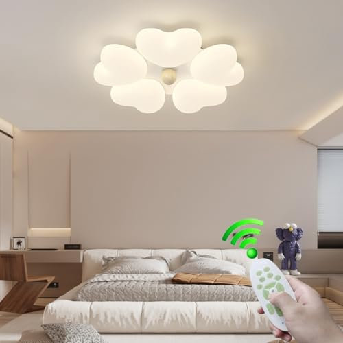 LYSDjia Vit taklampa barnrumslampa dimbar blomform dekorativ belysning enkel stil sovrum 50w taklampa med fjärrkontroll matsal kök café bar kreativ dekoration