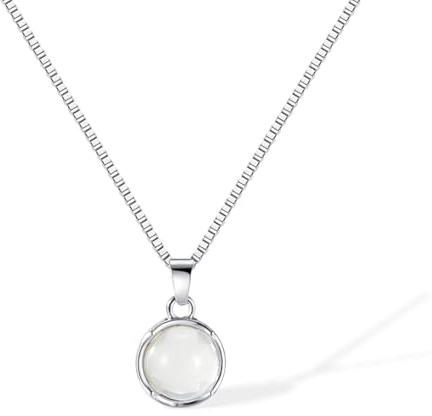 VersaKits Pendant Necklace for Women Round Glass with Copper Setting Pendant Silver Stainless Steel Box Chain Elegant Jewelry