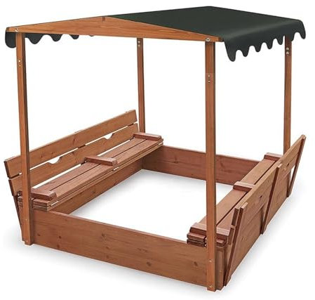 KGXUELING Arenero de Madera con Tapa para Jardín, Arenero con Toldo Ajustable, Forro de Protección, Equipo de Juego Al Aire Libre para Jugar En El Patio Trasero, 46.5x46.5x57.1in