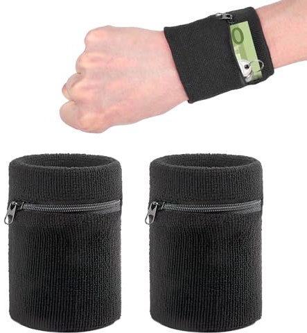 2 Stück handgelenktasche,Schweißband mit Reißverschluss,Sport Schweißband Wristbands Mit Reißverschlusstasche,Sport Wristband Handgelenktasche mit Praktischer Reißverschlusstasche,für Ausgehen, Laufen