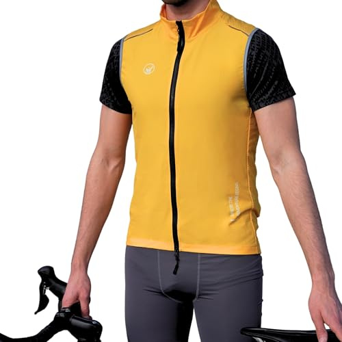 IMPALAPRO Chaleco Cortavientos Ciclismo Hombre Ultraligero, Transpirable y Resistente - Protección Contra el Viento y la Lluvia - Chaleco Ciclismo Hombre (XL, Amarillo Mostaza)