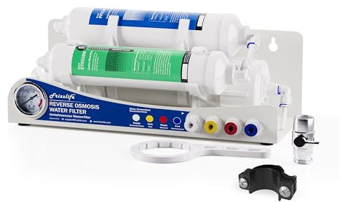 Frizzlife BFRO100 Akvarium omvänd osmos-system, 3-stegs Countertop RO dricksvattenfiltersystem med manometer, kompakt, 100 GPD