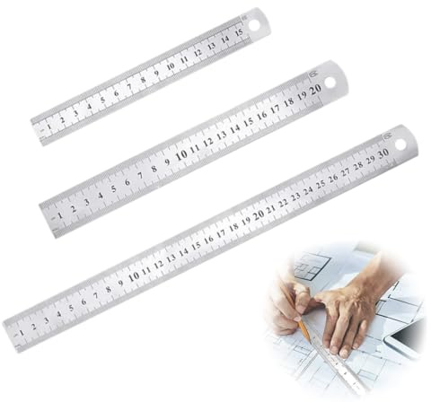 3 PCS Reglas de Acero Inoxidable Regla de Borde Recto Regla Metálica con Tabla de Conversión Doble Regla Lateral para Medir Estudio de la Oficina (15/20/30cm)