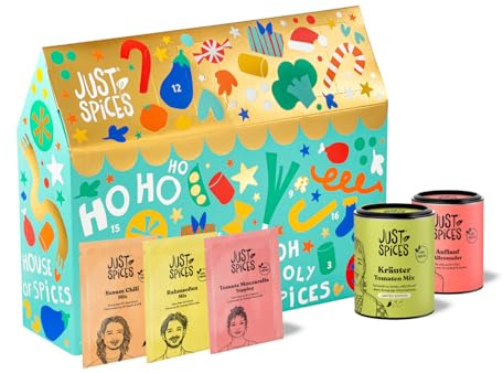 Just Spices Medium Gewürz Adventskalender 2025 I 24 leckere Gewürzmixe und Rezepte I Mit 20 Gewürztütchen und 4 Gewürzdosen in Originalgröße I Auch prima als Geschenk