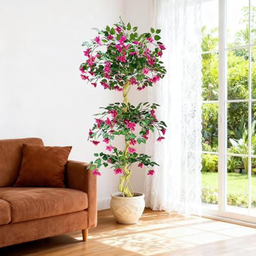 Hodeffior Buganvillas artificiales, grandes plantas artificiales en maceta, con hojas, flores UNH, decoración de salón, buganvillas artificiales como auténticas para entrada, oficina, jardín