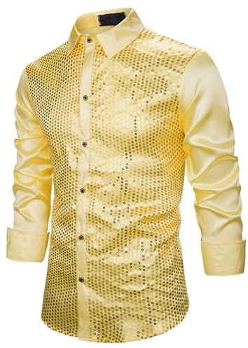 Generisch 2026 – Costume de carnaval allemand pour homme, chemise de danse à paillettes cool avec gaufrage à chaud pour homme, or, L