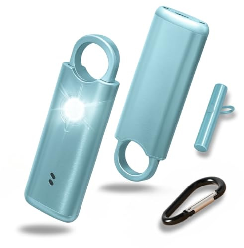 VOLTEK Metal Personal Alarm for Women (Azur) – 140dB Self Defense Safety Alarm Keychain, USB-C Rechargeable Emergency Alarm with Door & Window Sensor Mode