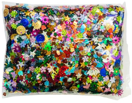 Springboard Assorted Craft Sequins (500g Bumper Pack), Mixed Colours & Shapes Large Sequins for Kids EYFS Art & Card Making
