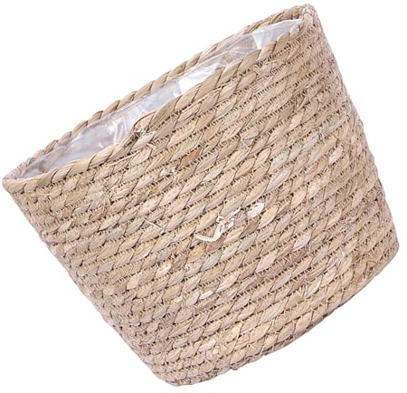 VALICLUD Panier Tressé Fait Main en Naturelle Pot de Fleurs Intérieur Film Anti-Fuite Diamètre 18 CM X Hauteur 15 CM Contenant à Fleurs Décoratif pour Plantes Vertes et Rangement Maison