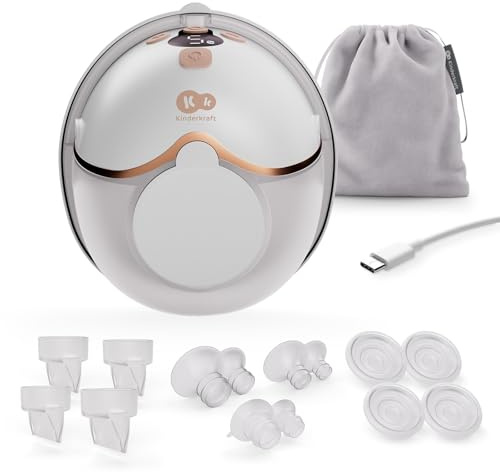 Kinderkraft MAMAFLOW enkel elektrisk bröstpump, trådlös och portabel, 4 lägen, 9 intensitetsnivåer, minnesfunktion, upp till 180 min batteritid, USB-C, Guld