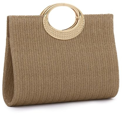 EVEOUT Clutch de Paja Trenzada para Mujer Boho Chic Bolso Tejido para Fiesta Bodas Verano Cartera de Mano Rafia Sintética para Playa Vacaciones
