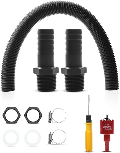 QinyOulhause Juego de Conexión para Barriles de Lluvia - Conector con Manguera de Conexión 50 cm, Abrazaderas, Herramientas, para Toneladas de Agua de Lluvia, Tanques de Agua y Cisternas