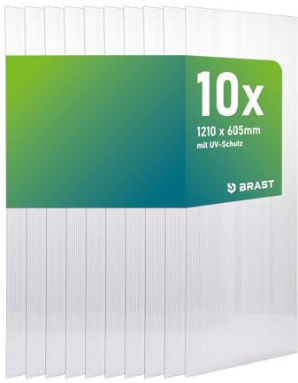 BRAST Doppelstegplatten Hohlkammerplatten 6mm | viele Varianten | Polycarbonat | 121x60.5cm - 150x60.5cm | UV-beständig bruchstabil & zuschneidbar | 121x60,5cm - 10er Set transparent