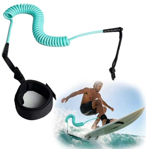 Noirwwe 10ft Surfboard Leash Coiled SUP Paddle Board Ankle Strap Cord | 10ft coiled surfboard leash with adjustable ankle strap for surfers, SUP riders, paddle board users and kayak water sports.