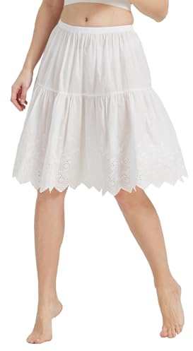 BEAUTELICATE Femme Jupon en Pur Coton avec Dentelle sous Jupe sous Robe Fond De Jupe Léger Frais Antistatique A-Ligne Court De Fille Été (Anglaise Lace - Ivoire - 55cm, M, 22'')