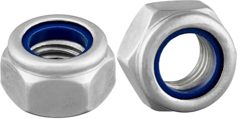 Låsmutter DIN 985/ISO 10511, standard, låg form, rostfritt stål, A2 V2A, stoppmutter, självlåsande mutter, sexkantsmutter, skruvmutter (M10, 10 st)